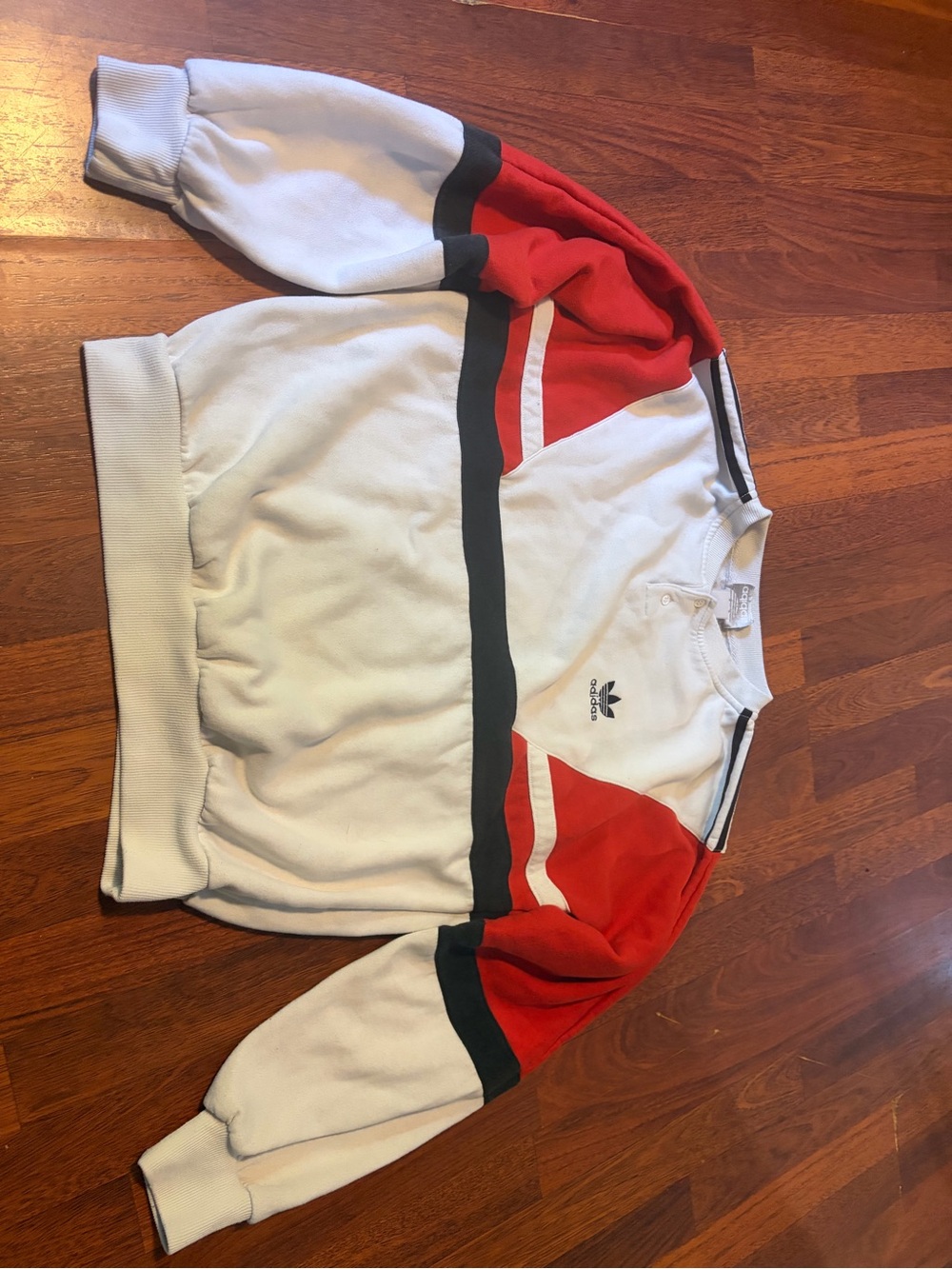 adidas White and Red Colorblock Crewneck Sweatshirt